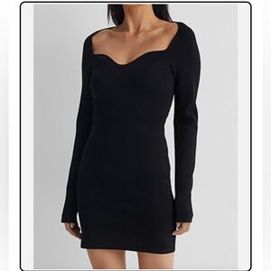 Nanushka Marina black scalloped neck stretch knit fitted Long Sleeve mini Dress